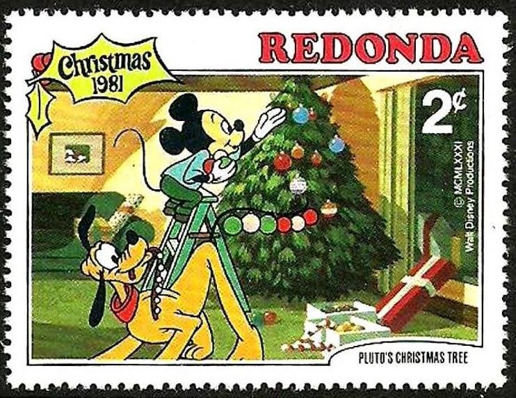 Redonda (Iles des Antilles) 1981 Sello ** Walt Disney Navidad El Arbol de Navidad de Pluto 2c Mickey