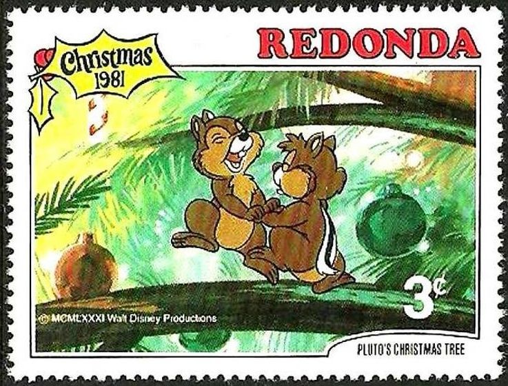 Redonda (Iles des Antilles) 1981 Sello ** Walt Disney Navidad El Arbol de Navidad de Pluto 3c Chip y