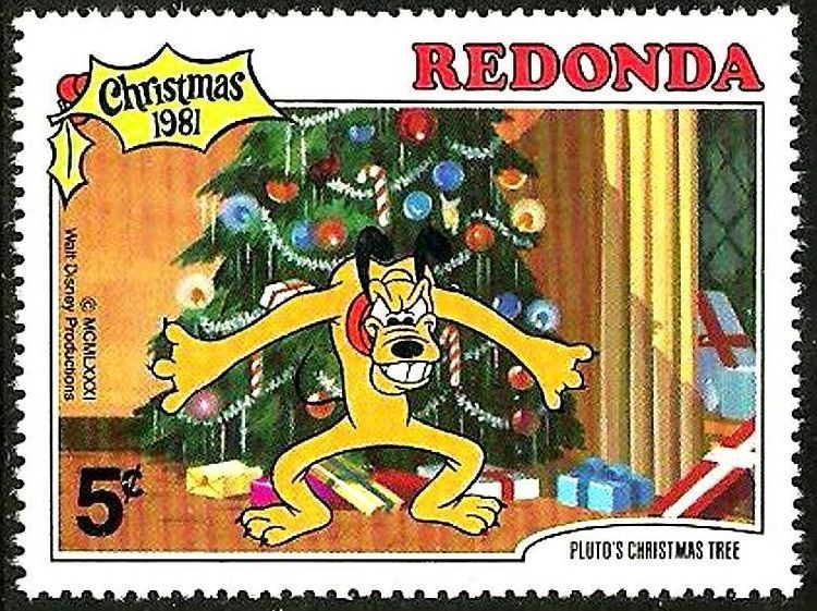 Redonda (Iles des Antilles) 1981 Sello ** Walt Disney Navidad El Arbol de Navidad de Pluto 5c proteg