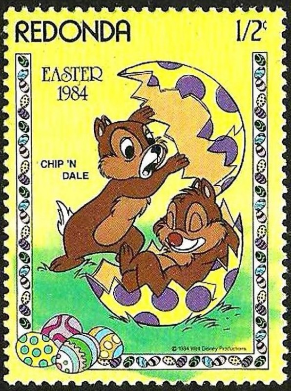 Redonda (Iles des Antilles) 1984 Sello ** Walt Disney Easter 1/2c Chip y Chop Durmiendo Huevo Pascua
