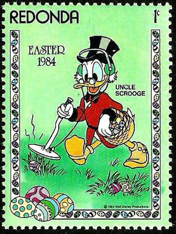 Redonda (Iles des Antilles) 1984 Sello ** Walt Disney Easter 1c Tio Gilito buscando Huevos Pascua 