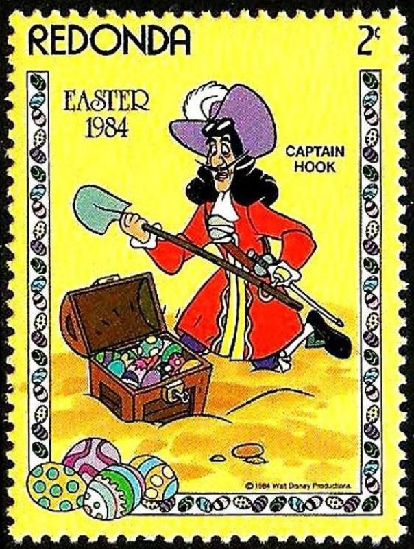 Redonda (Iles des Antilles) 1984 Sello ** Walt Disney Easter 2c Capitan Hook Buscando Tesoro Huevos 