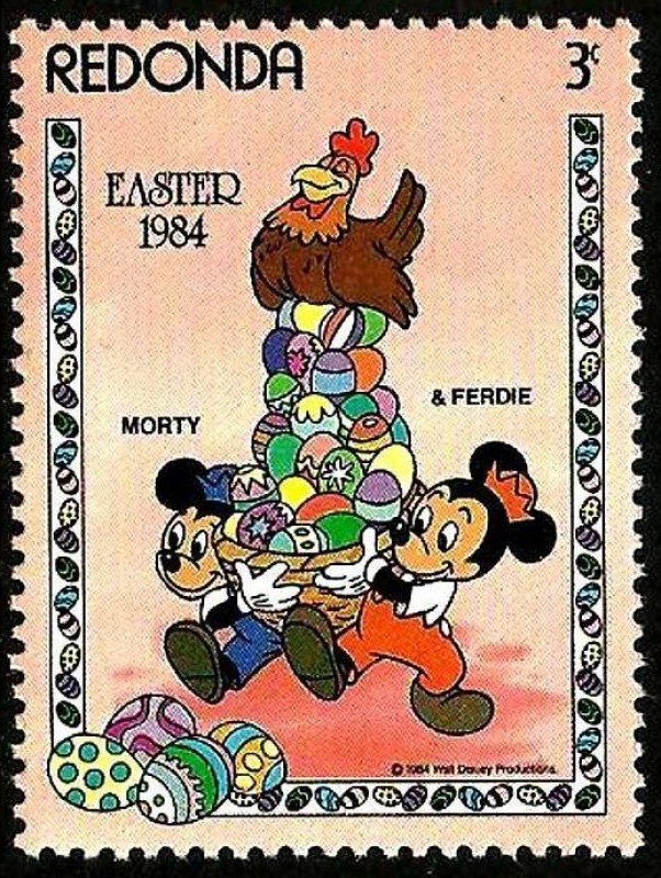Redonda (Iles des Antilles) 1984 Sello ** Walt Disney Easter 3c Morty y Ferdie Portando Gallina con 