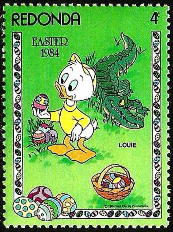 Redonda (Iles des Antilles) 1984 Sello ** Walt Disney Easter 4c Sobrino de Donald Louie y Huevos Pas