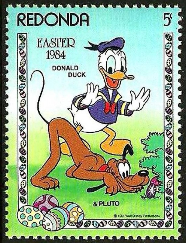 Redonda (Iles des Antilles) 1984 Sello ** Walt Disney Easter 5c Pluto y Pato Donald Buscando Huevos 
