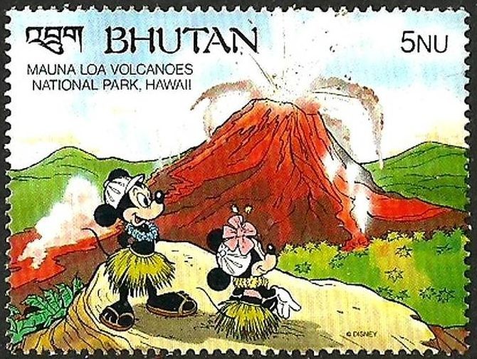 Bhutan 1991 Scott 959 Sello ** Walt Disney Volcan Mauno Loa Hawaii 5nu 