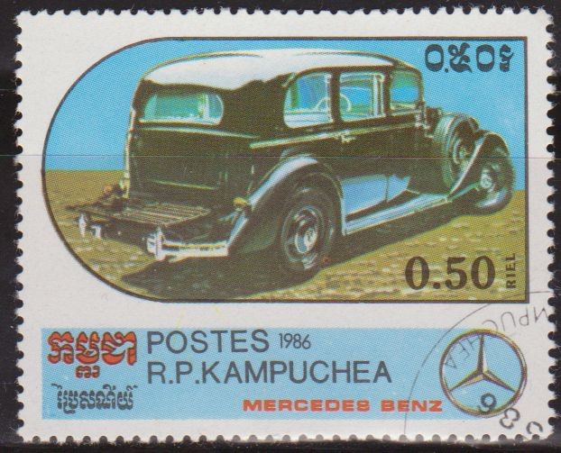 Camboya 1985 Scott 685 Sello * Automóviles Mercedes Benz Sedan 1935 80c Matasello de favor Preoblite