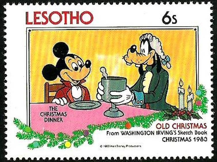 Lesotho 1983 Scott 417 Sello ** Walt Disney Libro dibujos Washington Irving Cena de Navidad 6s