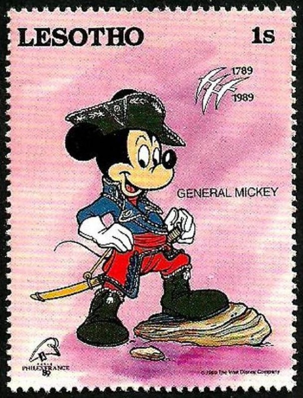 Lesotho 1989 Scott 710 Sello ** Walt Disney Bicentenario de la Revolucion Francesa Mickey General 1s