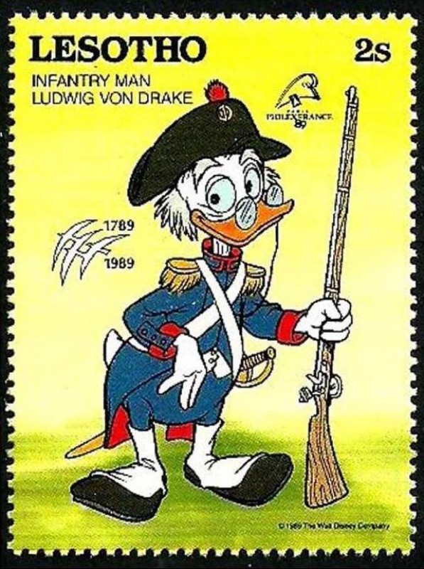 Lesotho 1989 Scott 711 Sello ** Walt Disney Bicentenario de la Revolucion Francesa Infanteria Ludwin