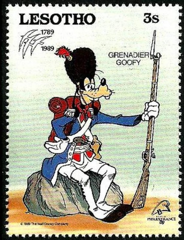 Lesotho 1989 Scott 712 Sello ** Walt Disney Bicentenario de la Revolucion Francesa Goofy Granadero 3