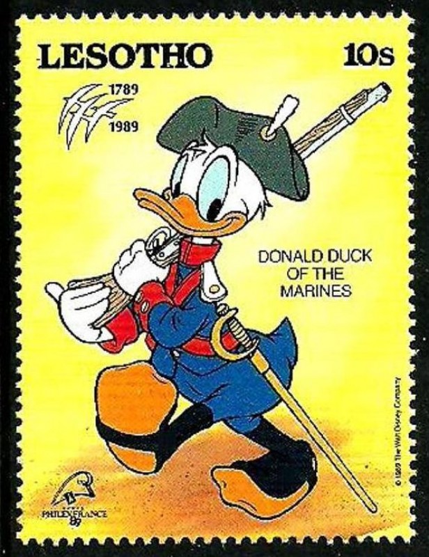 Lesotho 1989 Scott 715 Sello ** Walt Disney Bicentenario de Revolucion Francesa Pato Donald Marine