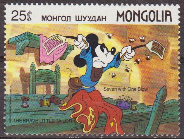 Mongolia 1987 Scott 1628 Sello ** Walt Disney Mickey El Sastrecillo Valiente 25m