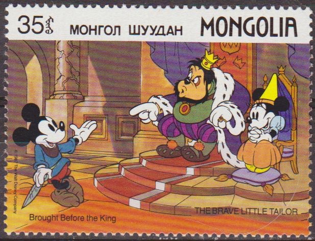 Mongolia 1987 Scott 1629 Sello ** Walt Disney Mickey, Minnie y el Rey El Sastrecillo Valiente 35m