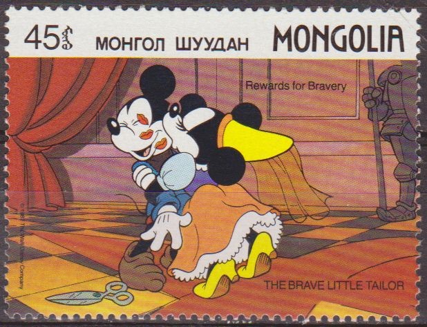 Mongolia 1987 Scott 1630 Sello ** Walt Disney Mickey y Minnie El Sastrecillo Valiente 45m