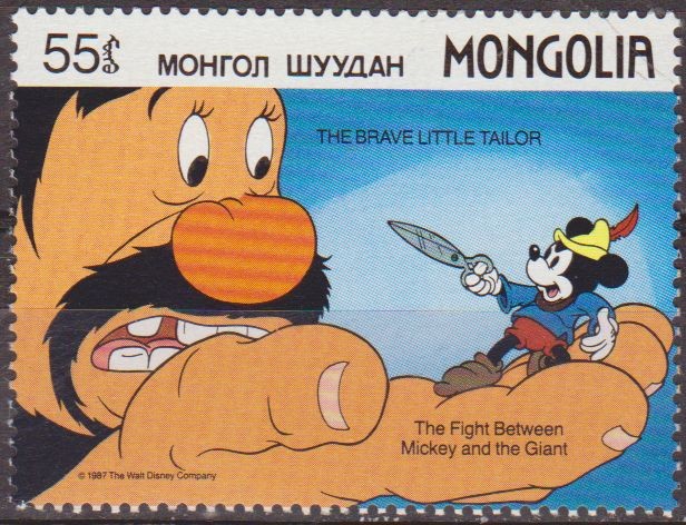 Mongolia 1987 Scott 1631 Sello ** Walt Disney Mickey y el Gigante El Sastrecillo Valiente 55m