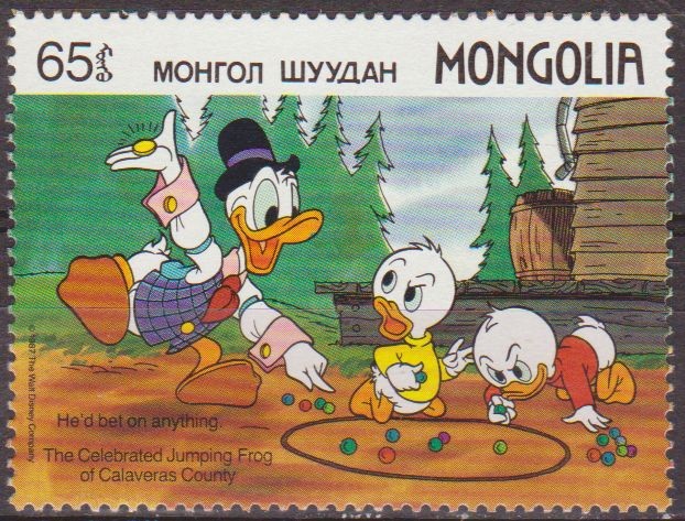 Mongolia 1987 Scott 1632 Sello ** Walt Disney Donald La célebre rana saltarina del distrito Calavera