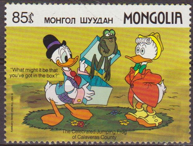Mongolia 1987 Scott 1634 Sello ** Walt Disney Donald La célebre rana saltarina de distrito Calavera