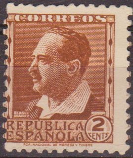 España 1932 662 Sello * Personajes Vicente Blasco Ibañez 2c Republica Española S/goma Timbre Espagne