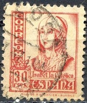 ESPAÑA 1937 823 Sello º Isabel Catolica 30c