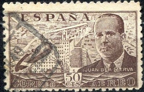 ESPAÑA 1941 943 Sello º Juan de la Cierva y Autogiro 50c