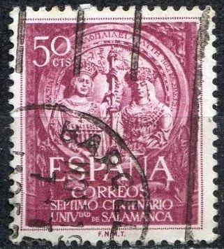 España 1953 1126 Sello º VII Centenario Universidad de Salamanca Los Reyes Católicos Fachada 50c