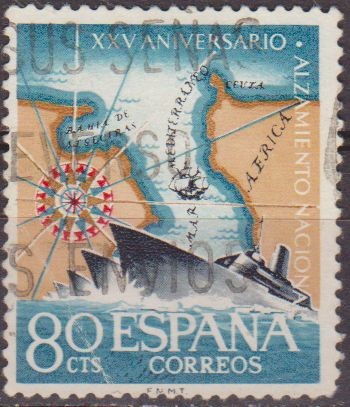 España 1961 1354 Sello º XXV Aniv. del Alzamiento Nacional Paso del Estrecho 80c