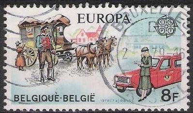 Belgica 1979 Scott 1031 Sello º Europa Furgoneta y Coche de Correos 8fr Belgique Belgium 