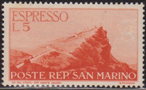 San Marino 1943 Scott E13 Sello ** Vista de San Marino Espresso 5L Saint Marin 