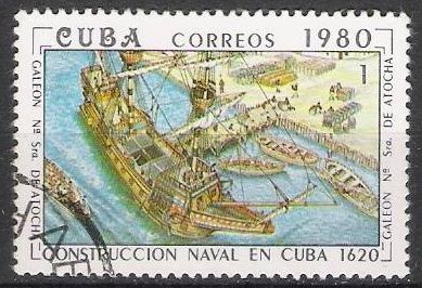 Cuba 1980 Scott 2346 Sello º Construccion Naval Shipbuilding Galeon Ntra. Sra. Atocha Timbre 1c