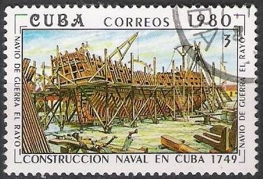 Cuba 1980 Scott 2347 Sello º Construccion Naval Navio de Guerra El Rayo 3c