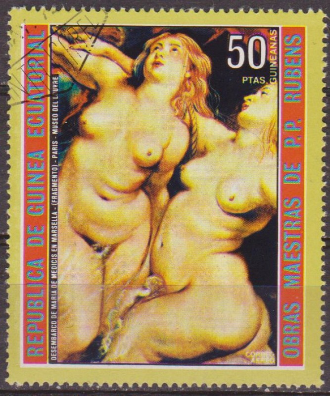 Guinea Ecuatorial 1973 Michel 291 Sello * Pintura Pedro Pablo Rubens Desembarco de Maria de Medicis 