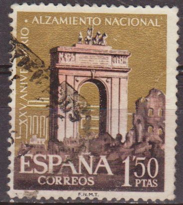 España 1961 1356 Sello º XXV Aniv. del Alzamiento Nacional Arco del Triunfo 1,50p Timbre Espagne Spa
