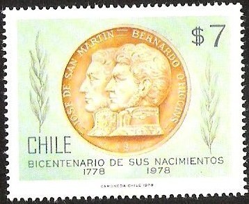 JOSE DE MARTIN Y BERNARDO OHIGGINS - BICENTENARIO DE SUS NACIMIENTOS