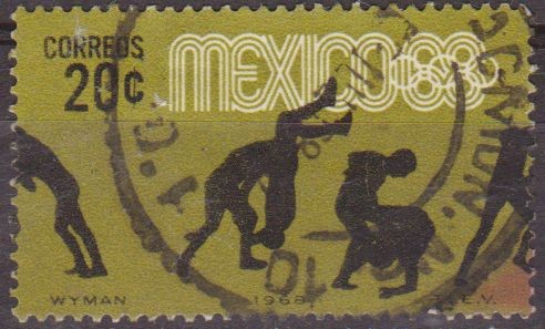 Mexico 1968 Scott 990 Sello º Juegos Olimpicos Lucha Libre 20c Timbre Mexique 