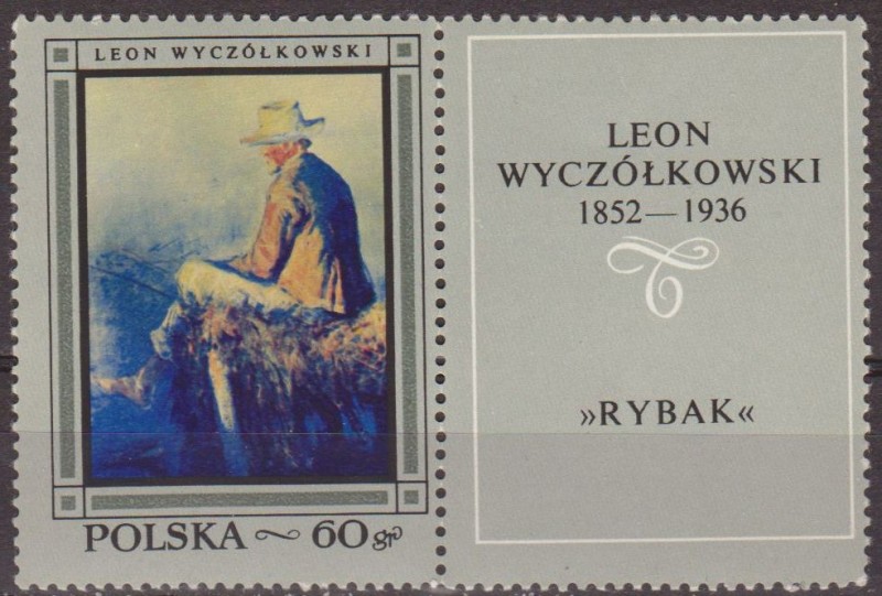 Polonia 1968 Scott 1603 Sello ** Pinturas Pescador de Leon Wyczolkowski con viñeta Pologne Polska Po