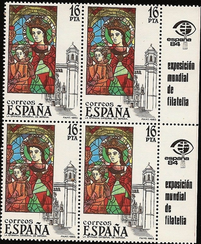 Vidrieras Artísticas - catedral de Girona  +  bandeleta Expo Mundial Filatelia