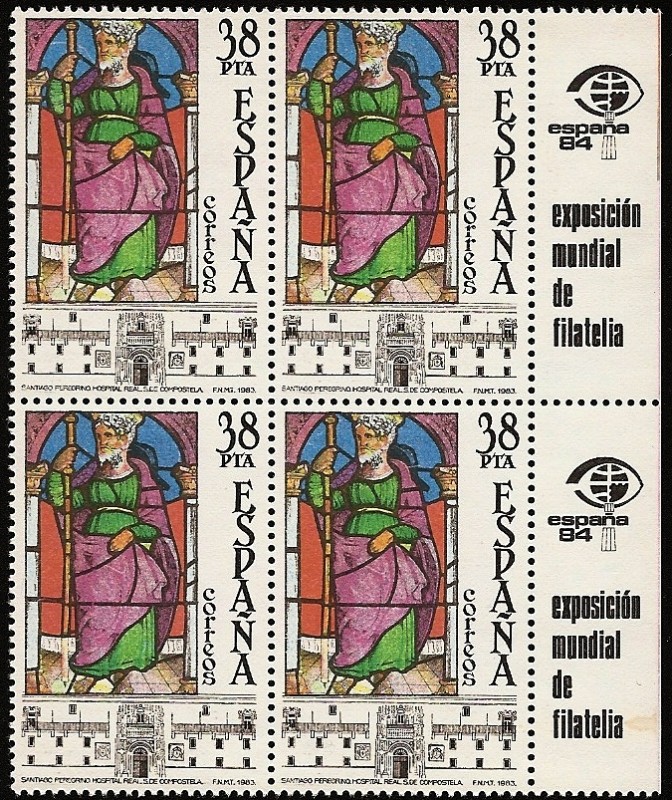 Vidrieras Artísticas - catedral de Santiago  +  bandeleta Expo Mundial de Filatelia