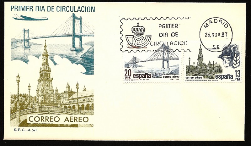 Correo aéreo - Puente de Rande  (Ría de Vigo)   -   Exposición Iberoamericana (Sevilla)  -  SPD