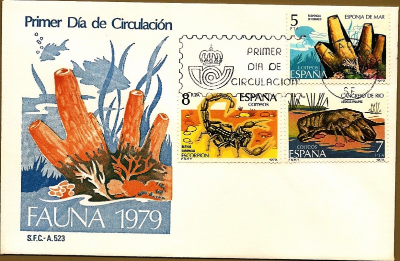 Fauna 1979  - Escorpión - Esponja de mar - Cangrejo de río -  SPD