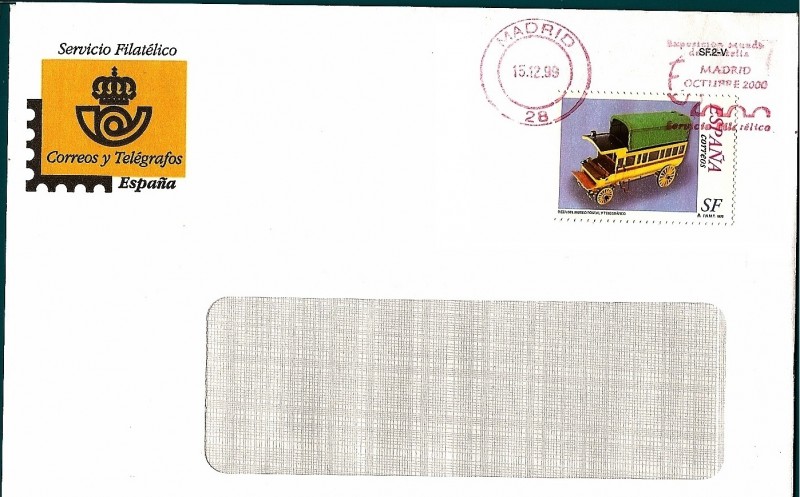 Pieza del museo Postal  - carro de correos en sobre del SF 
