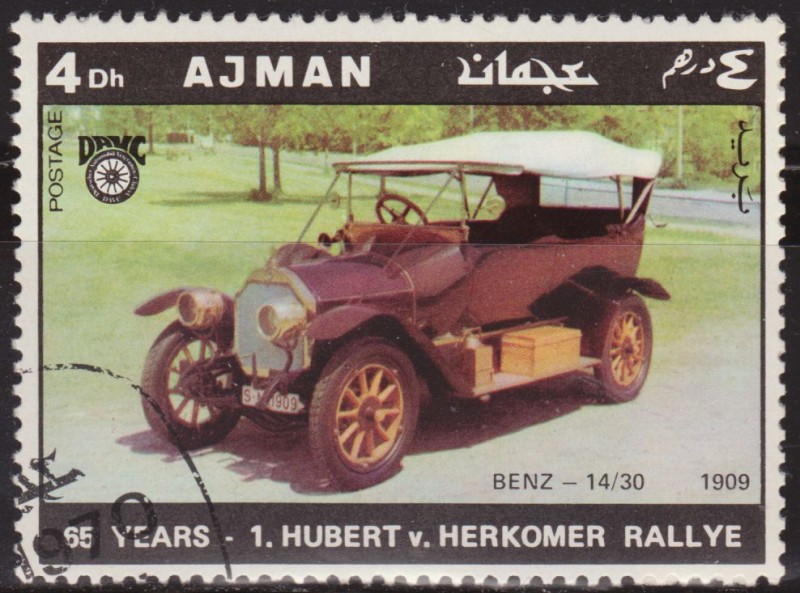 Ajman 1970 Michel 615 Sello * Cars Benz 14/30 1909 Aniv. Hubert v. Herkomer Rallye 4Dh Preobliteré 