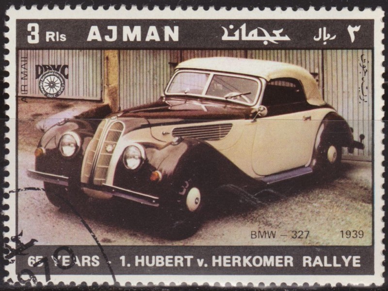 Ajman 1970 Michel 620 Sello * Cars BMW 327 1936 Aniv. Hubert v. Herkomer Rallye 3 Rls Preobliteré Ma