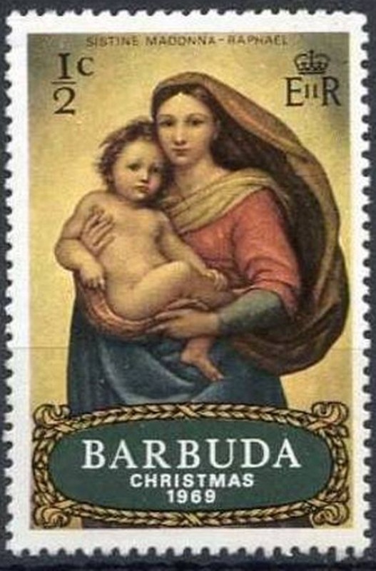 Barbuda 1969 Scott 39 Sello ** Christmas La Virgen y el Niño de Raphael Capilla Sixtina