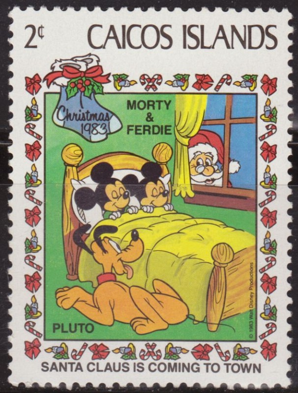 Caicos Islands 1983 Scott 24 Sello ** Walt Disney Christmas Santa Claus, Pluto, Morty & Ferdie 2c 
