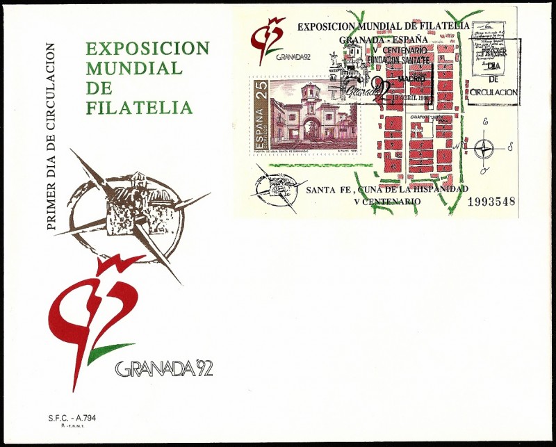 Exposición mundial de filatélia Granada 92 - Santa Fe HB - SPD