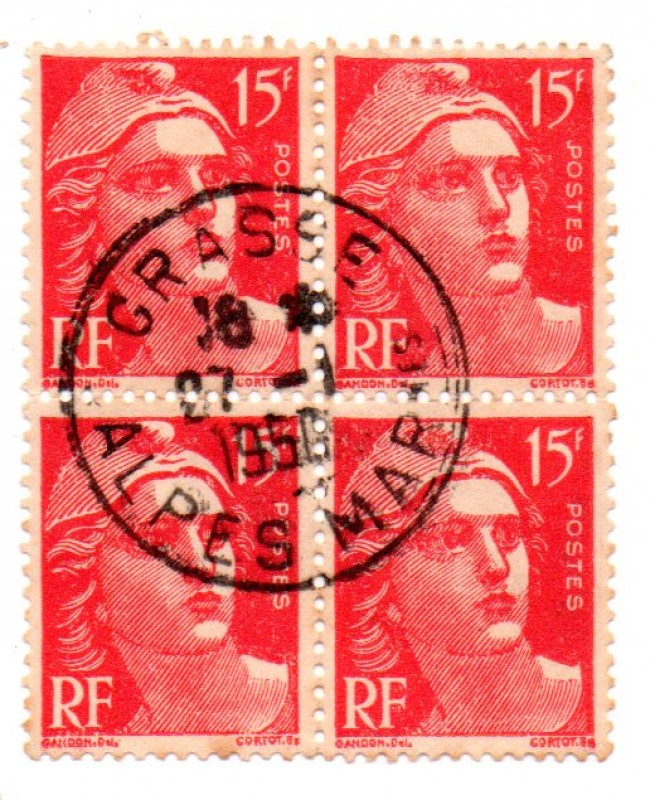 1945-1947-MARIANNE(de GANDON)Tipografiado.lido cuadrito rojo y rosa