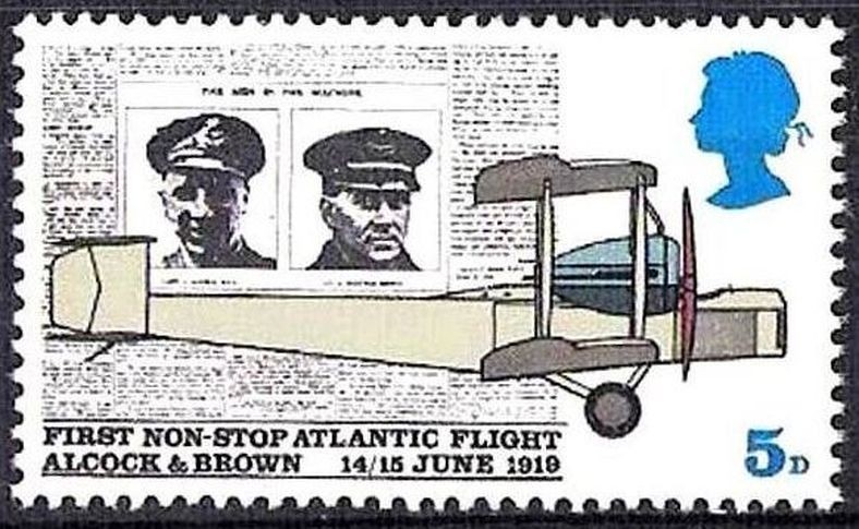 Gran Bretaña 1969 Scott 584 Sello ** Alcock Brown, Daily Mail & Vickers Vimy Plane Raids aériens de 