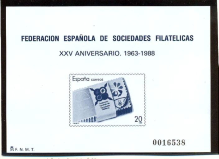 27 de Septiembre XXV Aniversario de la Federación Española de Sociedades Filatelicas FESOFI