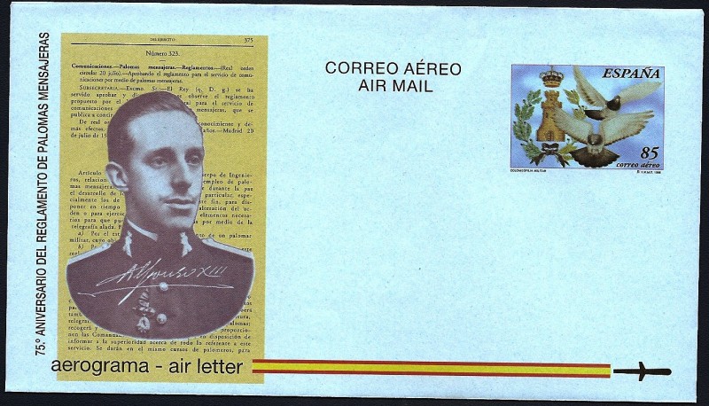 Aerograma - Alfonso XIII  colombofilia militar - reglamento palomas mensajeras